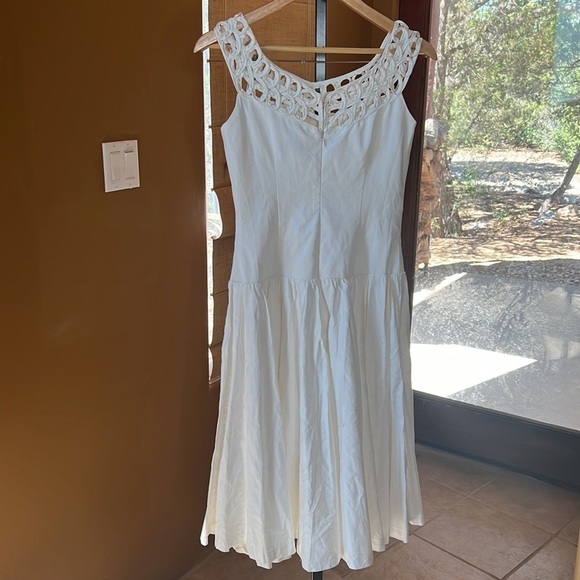UNIQUE VINTAGE CREAM PARTY DRESS SIZE M 100% COTTON - Picture 8 of 8